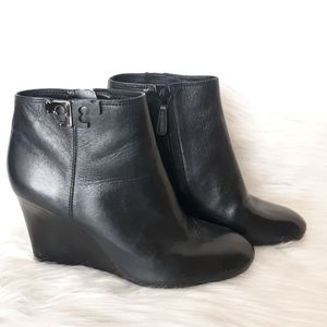 Tory Burch Booties Black Leather Wedge Heel Boots